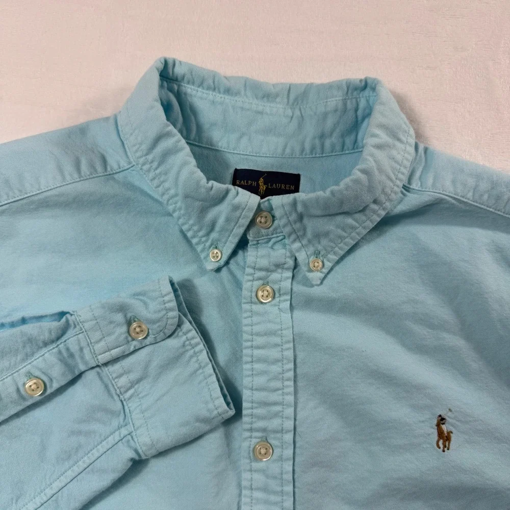 Ralph Lauren Button Down Oxford Shirt Boys 18-20 XL Light Blue Cotton Pony EUC
